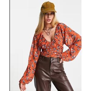 Free People Final Rose Chiffon Long Sleeve Blouse Crop Rust Size S $118